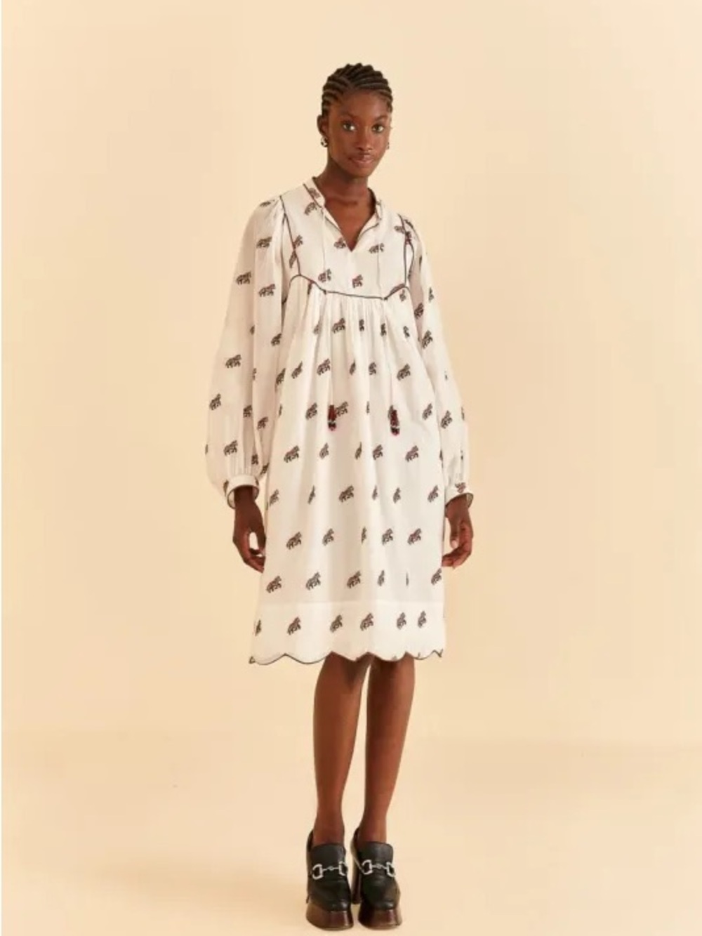 NWT FARM Rio White Embroidered Midi Horse Dress